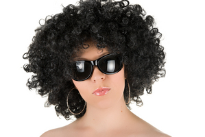 Wig and big dark sunglasses instantly disguise
