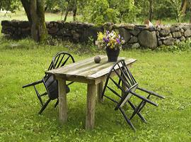 old table,chairs,flowers